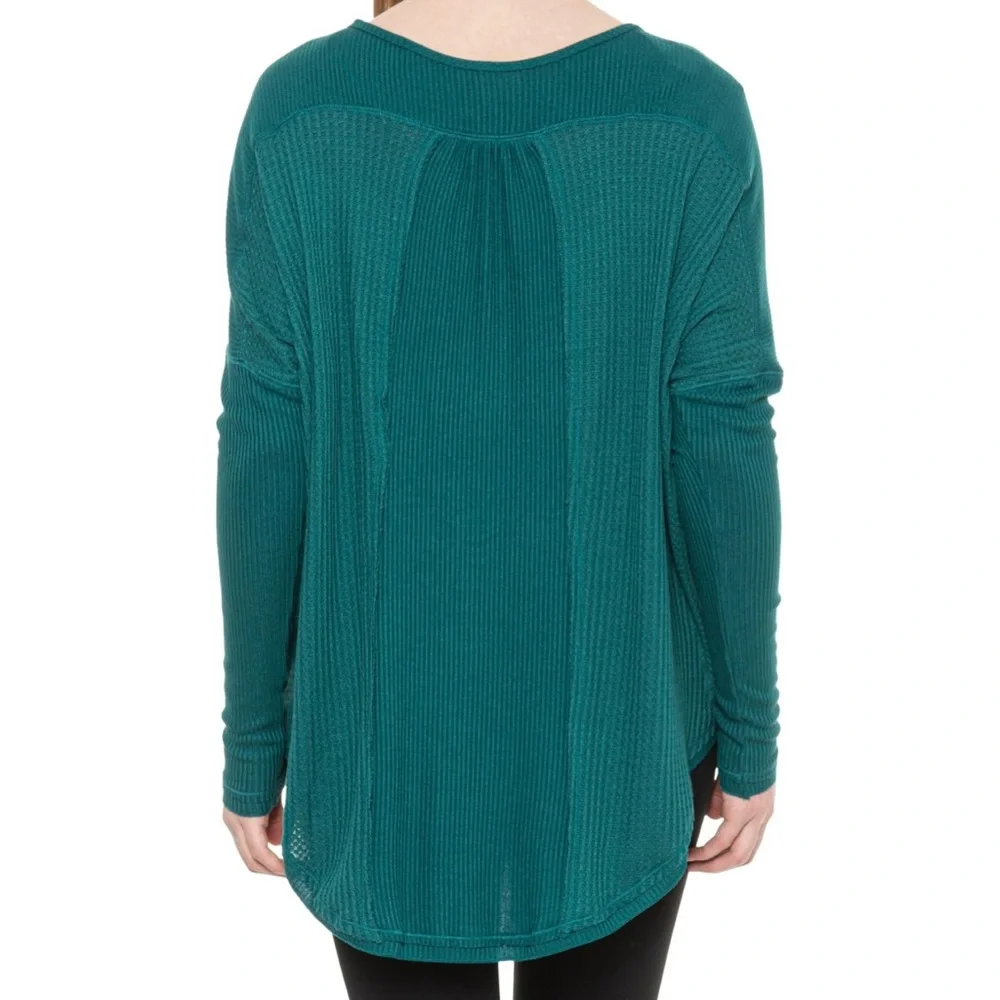NWT Free People Leo Oversize Henley Soft Waffle‎ Knit Tunic Top Teal Green Small